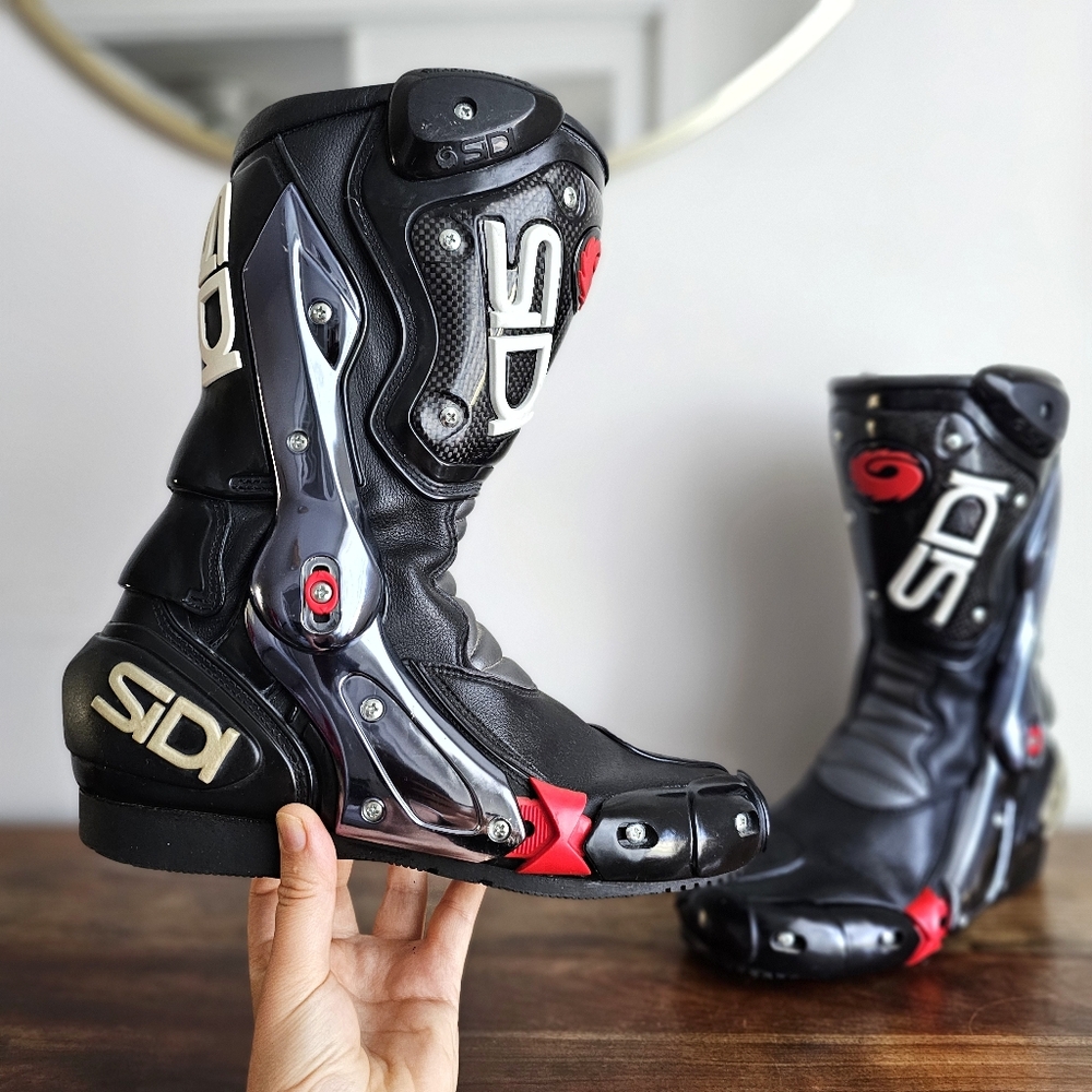 SIDI Vertigo Motorcycle Racing Boots Black Red Silver EU 41 US 7.5 Made in Italy
